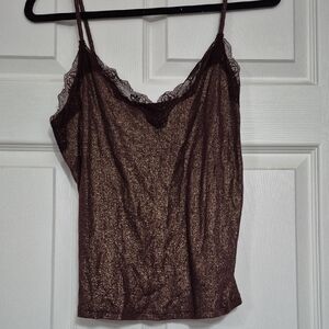 Express Shimmering Brown Lace Cami